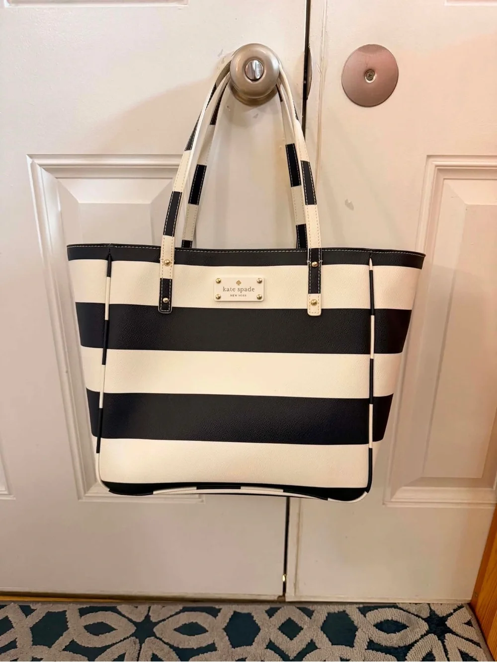 kate spade Black and White Striped Tote hand bag